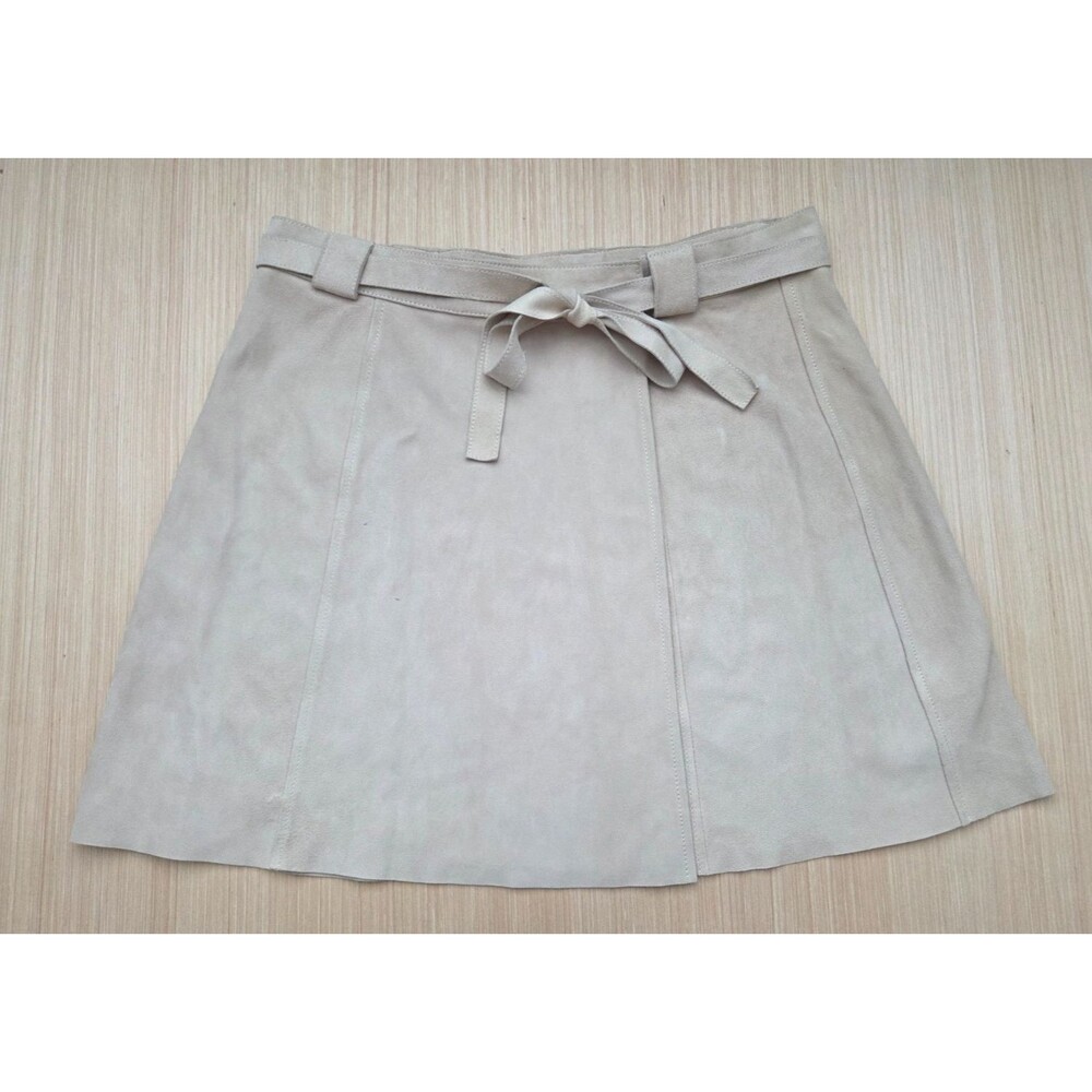 Madewell Women's 8 Mini Wrap Skirt Beige 100% Goat Suede E7156